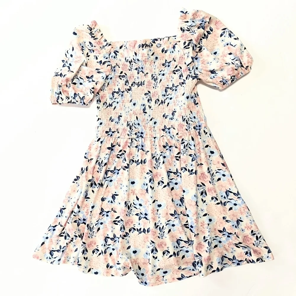 BCBG Girls Pink and Blue Smocked Sundress with Puff Sleeves